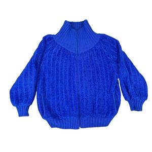 Vintage Rochelle California 1980s Chenille Cardigan Full Zip Sweater US Womens S
